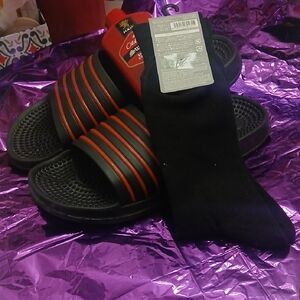 Adidas Black and Red Slide Sandals with Socks